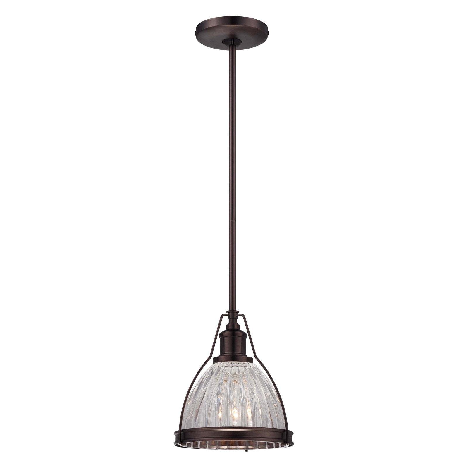 8'' Mini Pendant Light in Dark Brushed Bronze with Ribbed Clear Glass