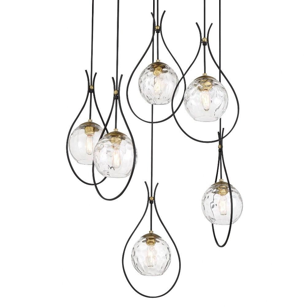 Cody Coal & Soft Brass 6-Light Globe Pendant with Clear Water Glass