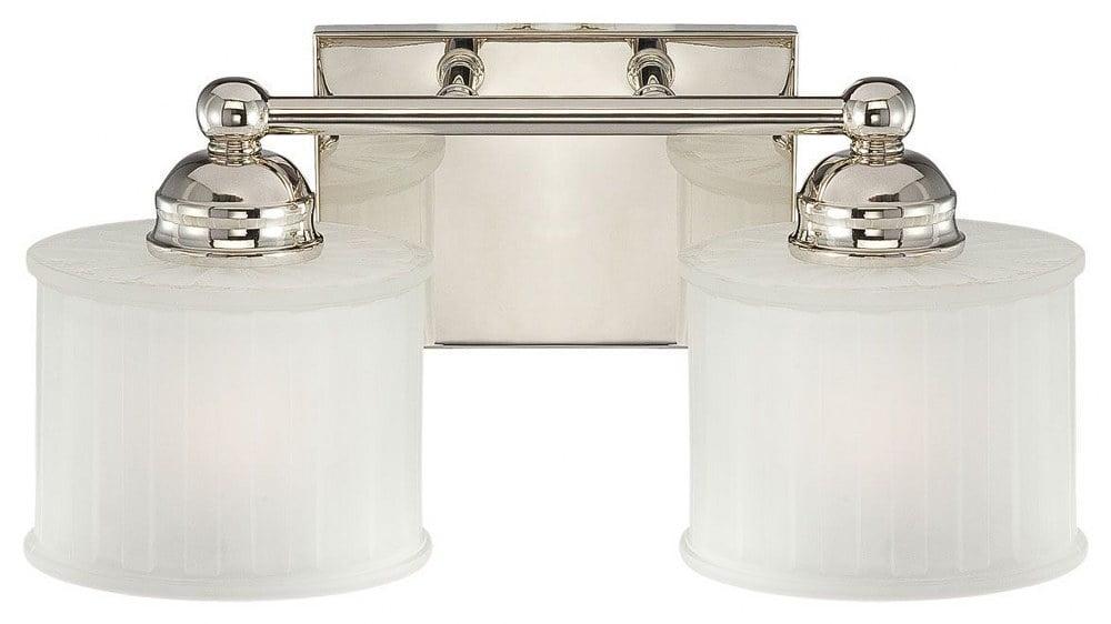 Polished Nickel Etched Glass 2-Light Cylinder Bath Vanity