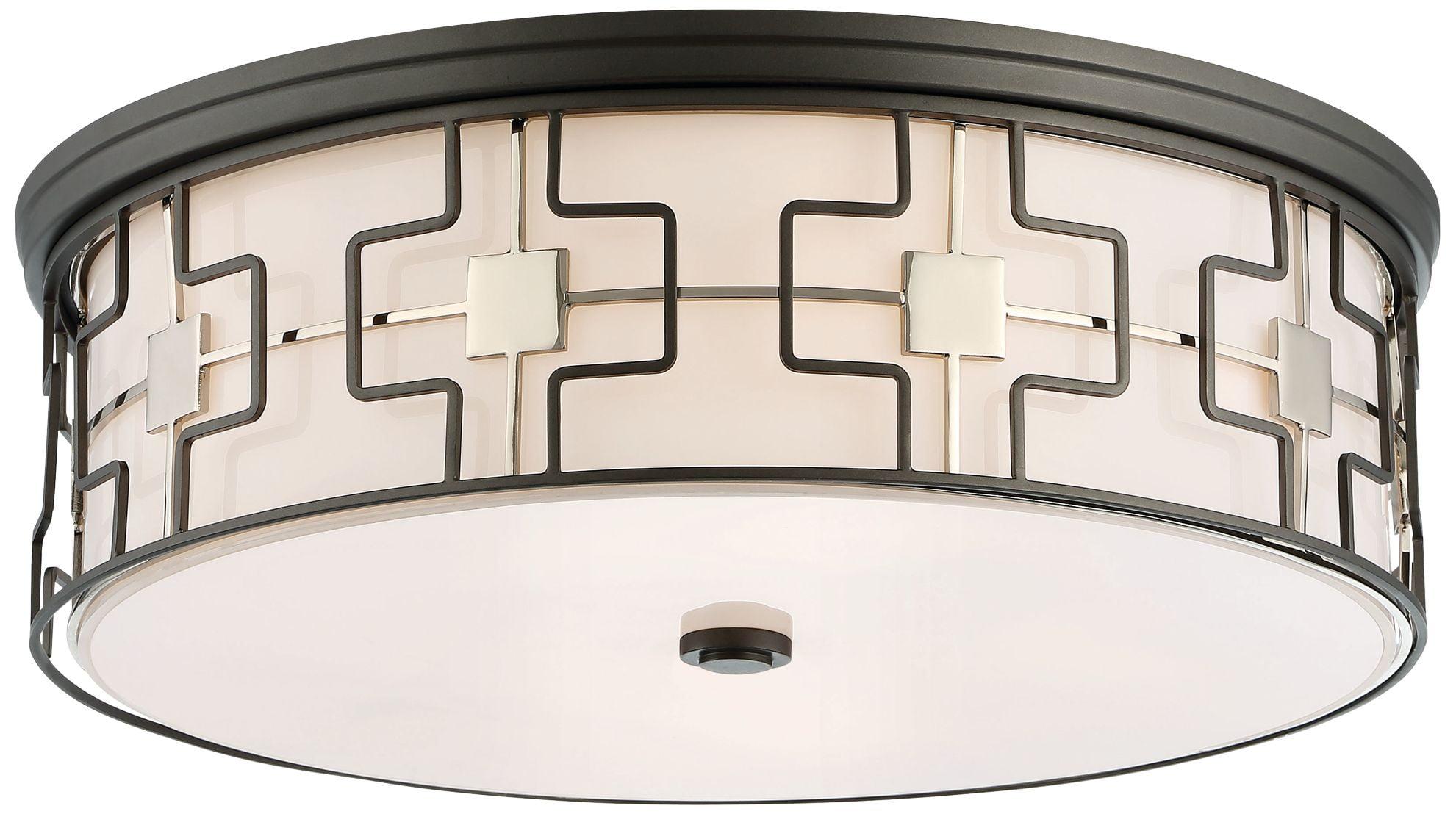 Transitional Dark Gray and Polished Nickel 20" LED Drum Flush Mount