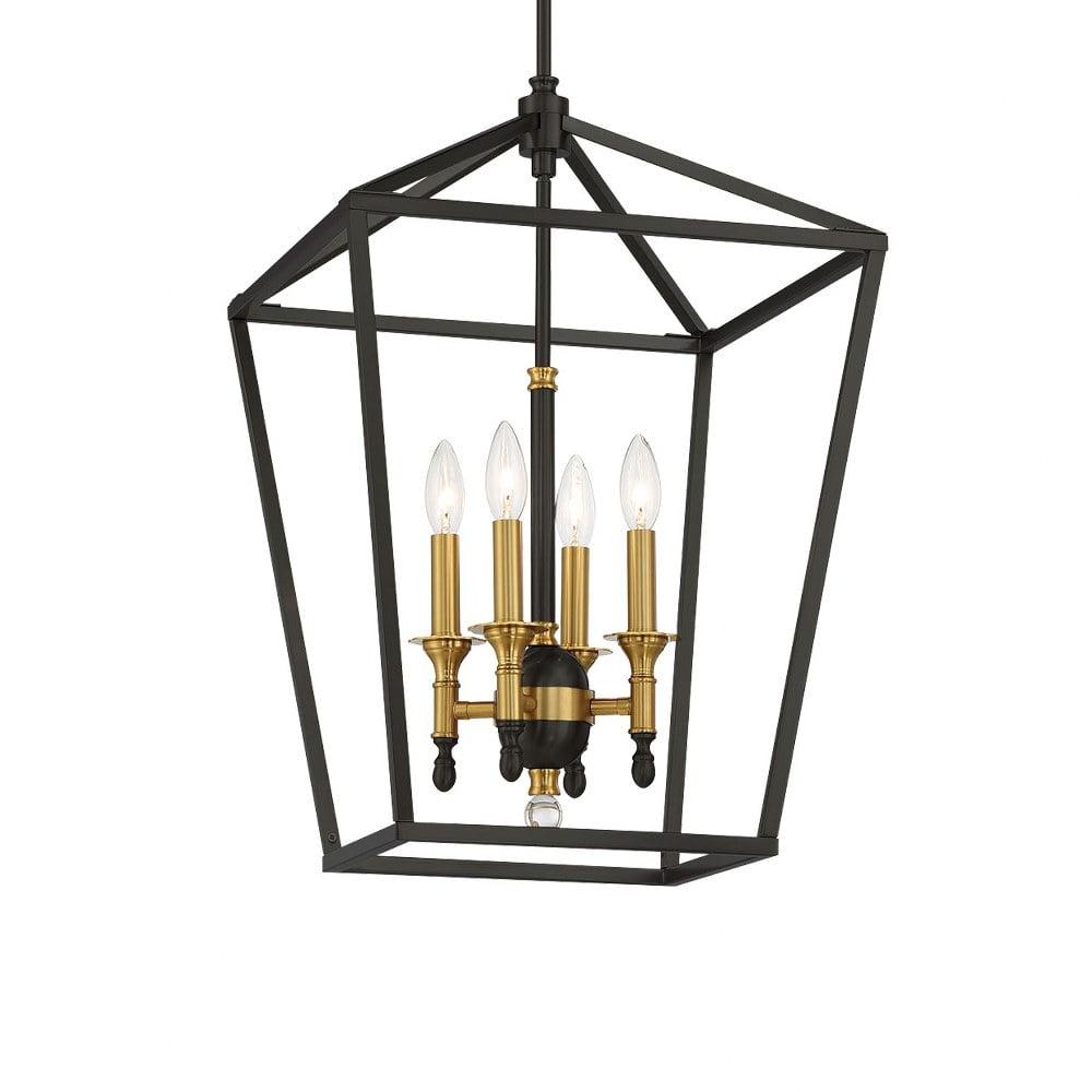 Elegant Coal and Soft Brass 4-Light Pendant for Indoor/Outdoor