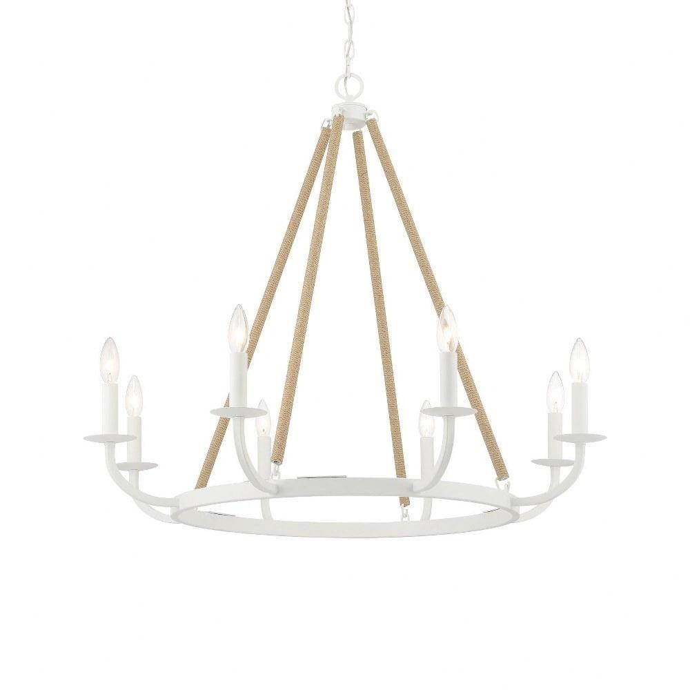 Sand White 8-Light Candle Style Chandelier with Rope Accents