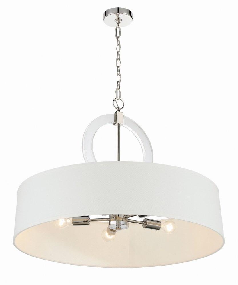 Elegant Polished Nickel Drum Pendant with White Fabric Shade