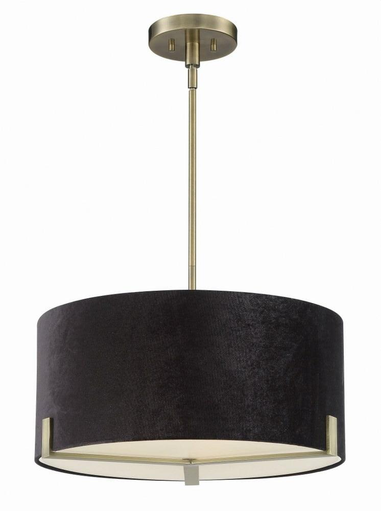 Weathered Antique Brass 3-Light Drum Pendant with Black Linen Shade