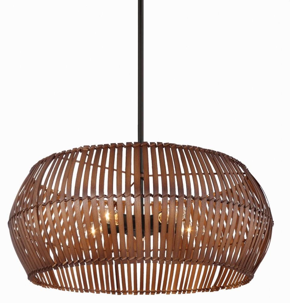 Coal Finish Bamboo Shade 5-Light Drum Pendant