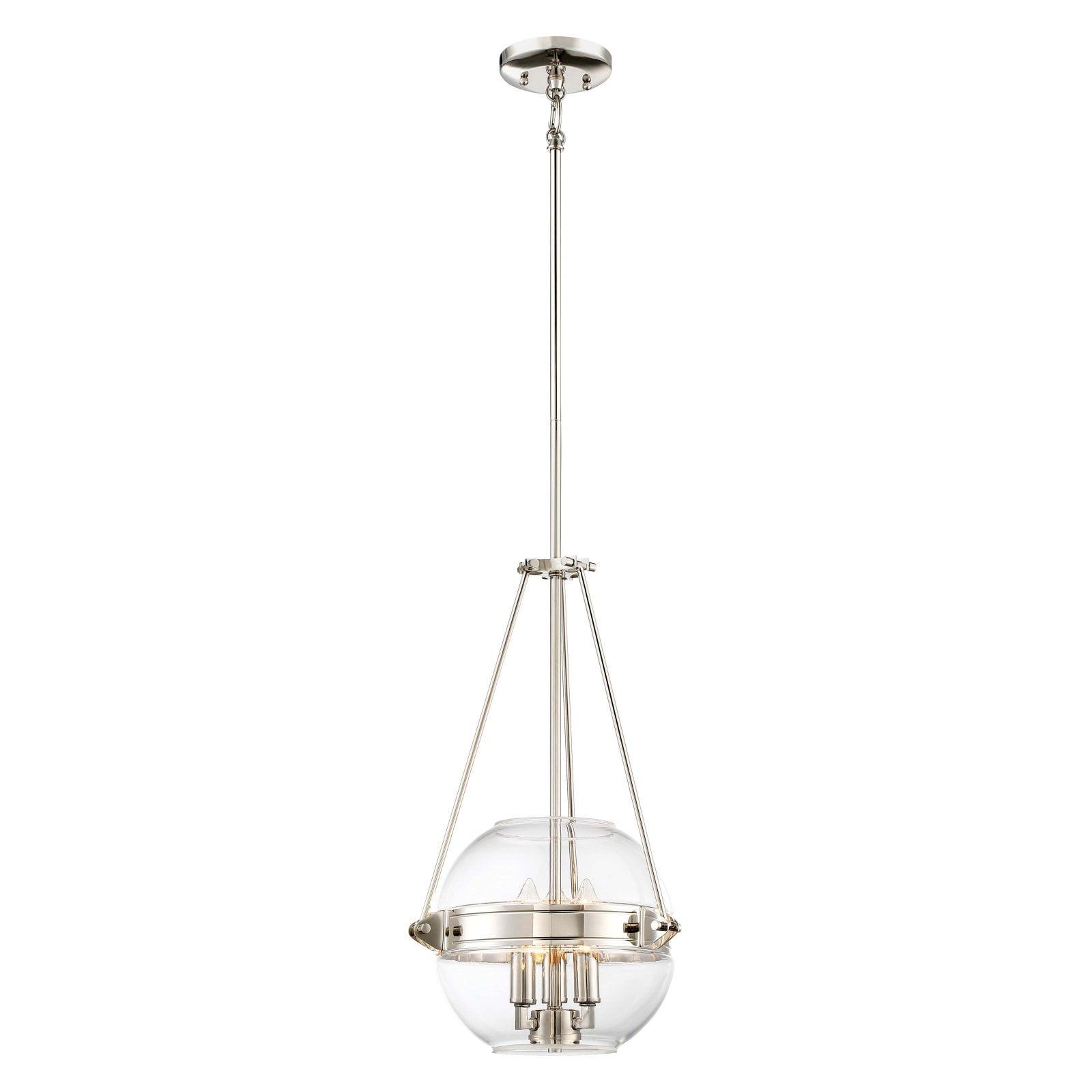 Transitional 3-Light Polished Nickel Pendant with Clear Glass