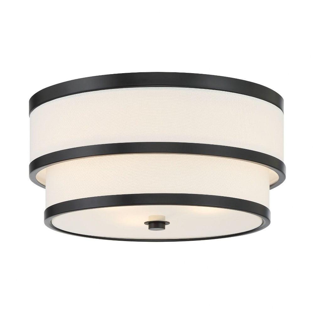 Coal Black Glass Drum 3-Light Flush Mount Ceiling Fixture