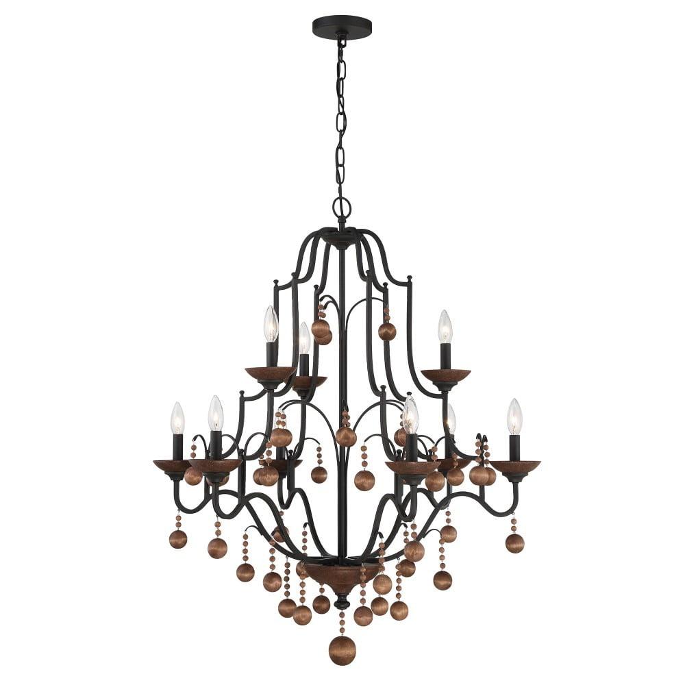 Old World Bronze and Walnut 9-Light Candle Chandelier