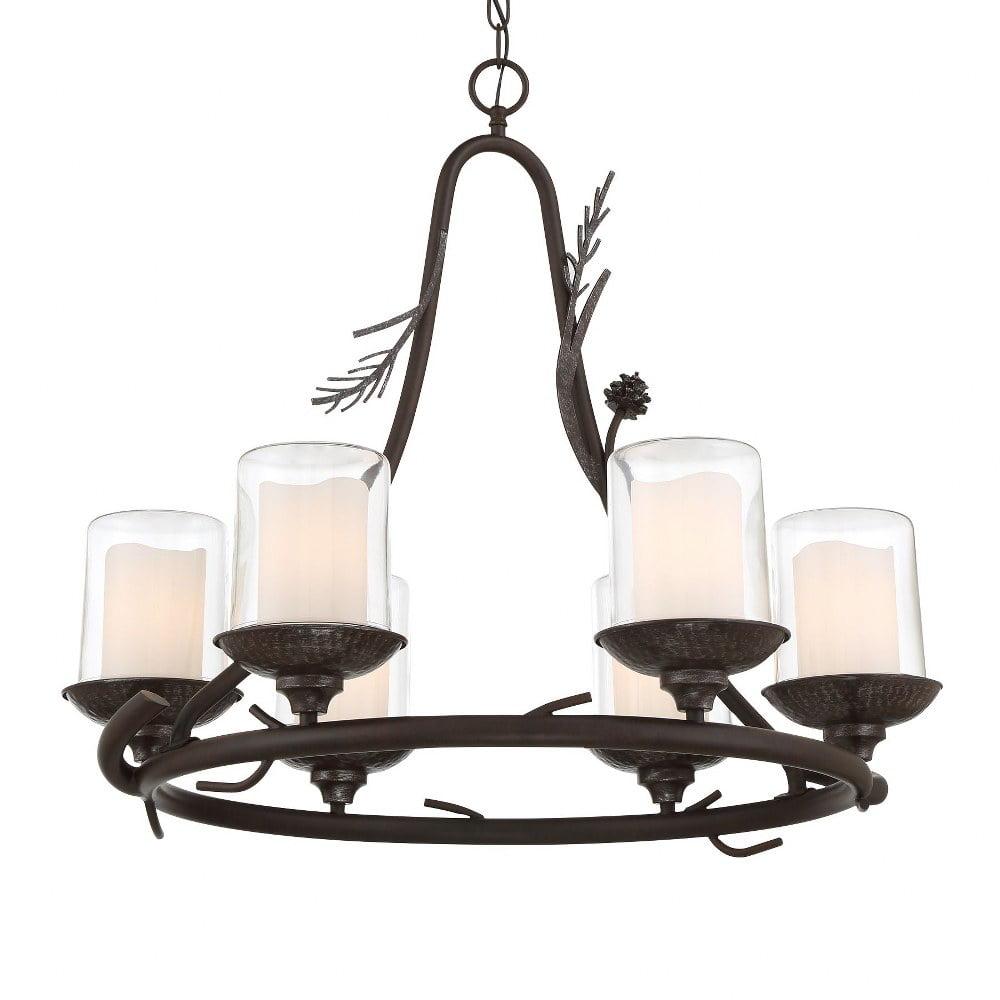 Weathered Spruce & Silver Outdoor Candle Chandelier with Clear Glass Shades