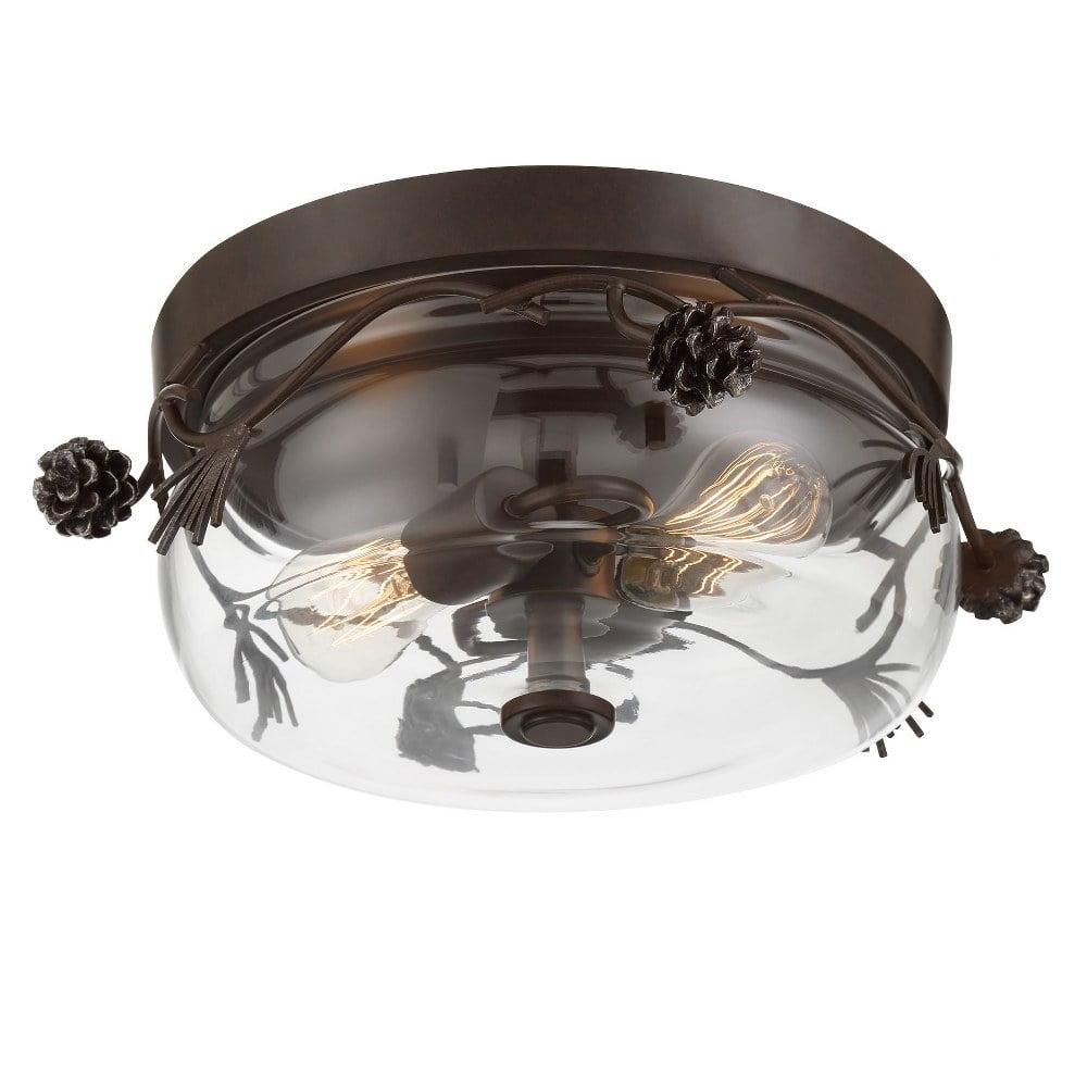 Weathered Spruce Silver Glass Drum Indoor/Outdoor Flush Mount