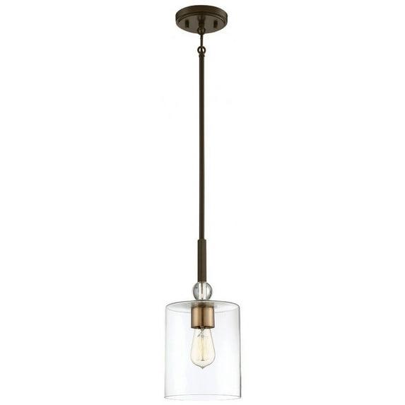 1 Light Mini Pendant In Transitional Style 14.5 Inches Tall By 7 Inches Wide-Painted Bronze/Natural Brush Finish    -Traditional Installation Minka