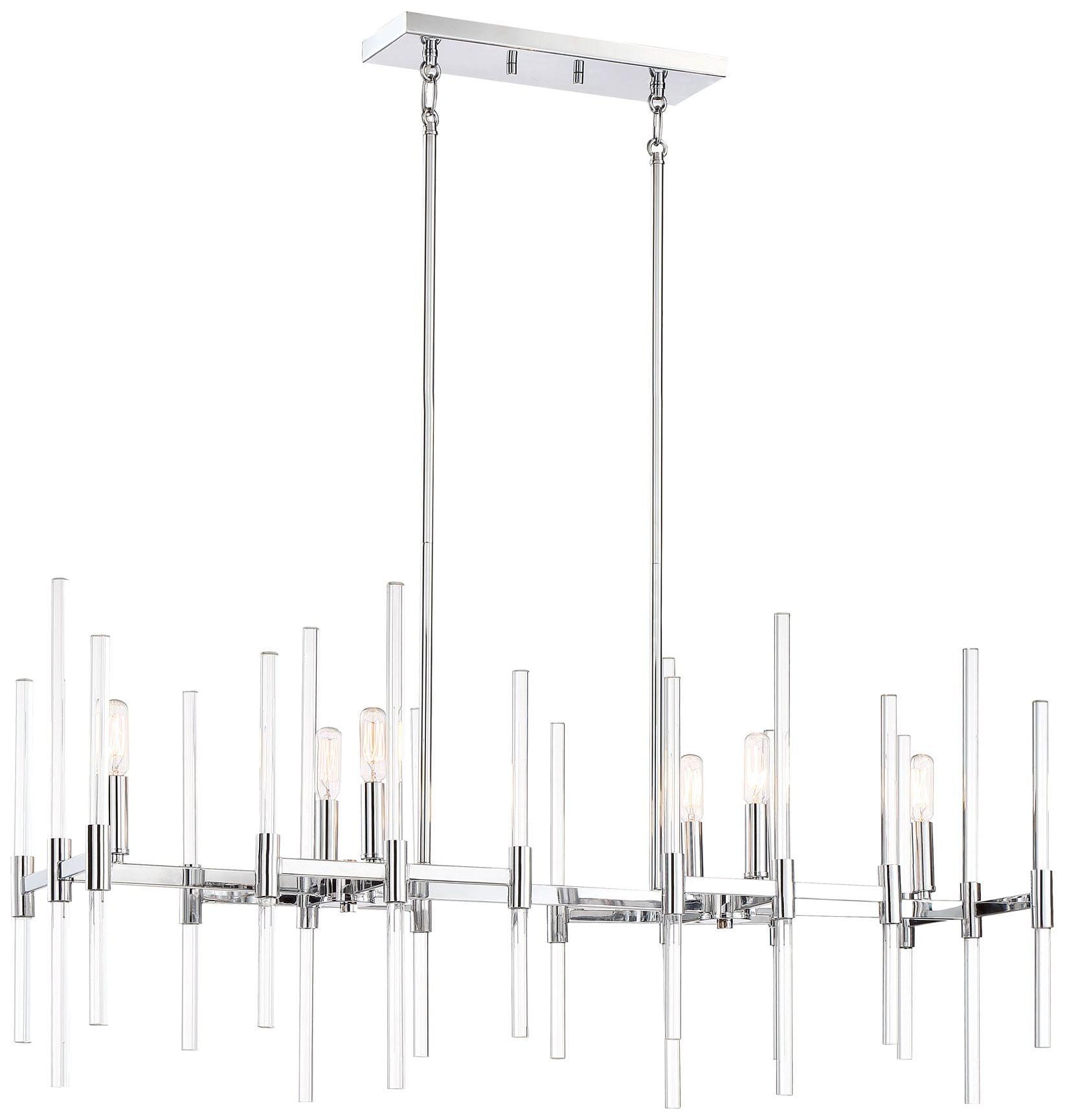 Transitional Chrome Pillar 6-Light Island Chandelier with Clear Glass Spires