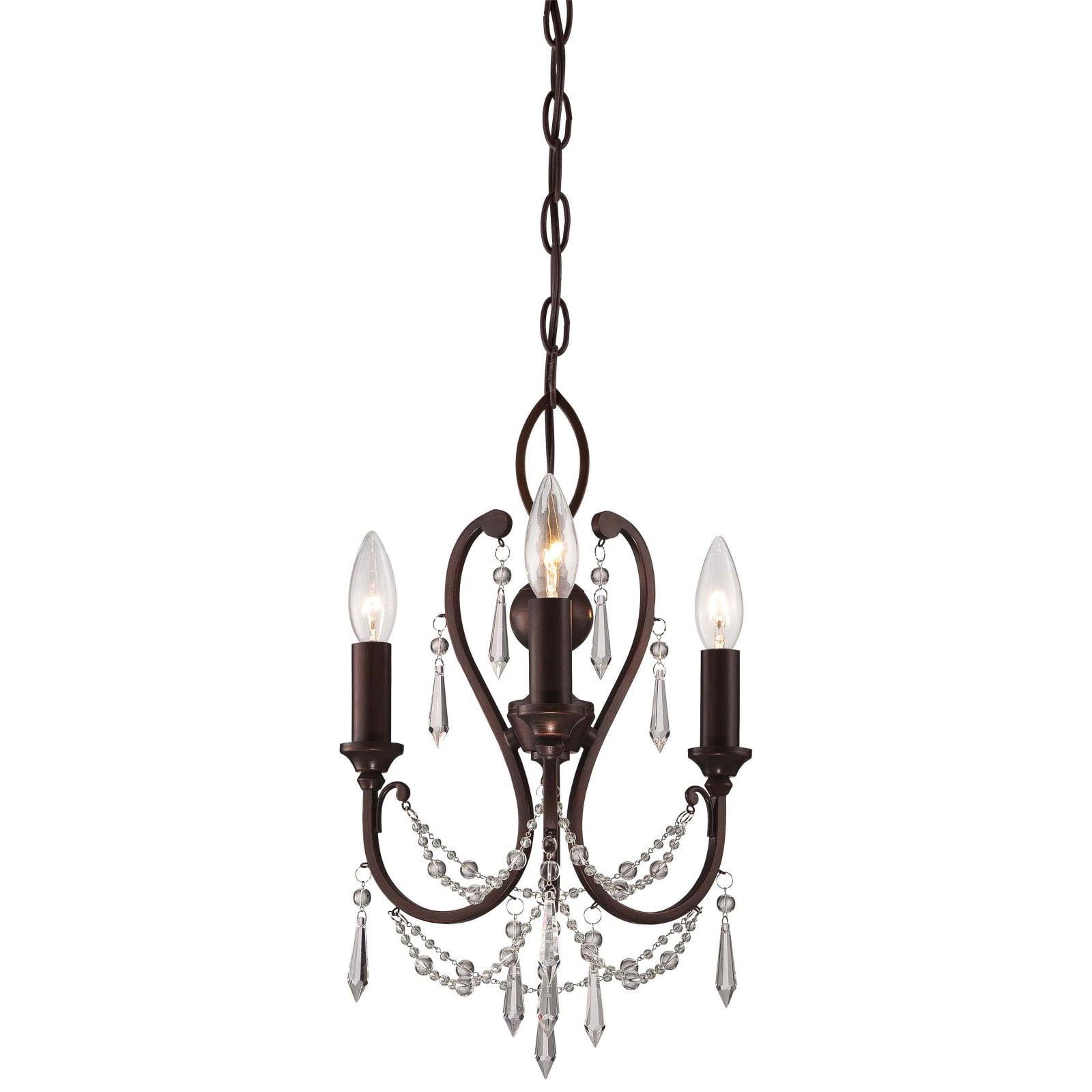 Elegant Mini Crystal Chandelier with Vintage Bronze Finish, 3-Light