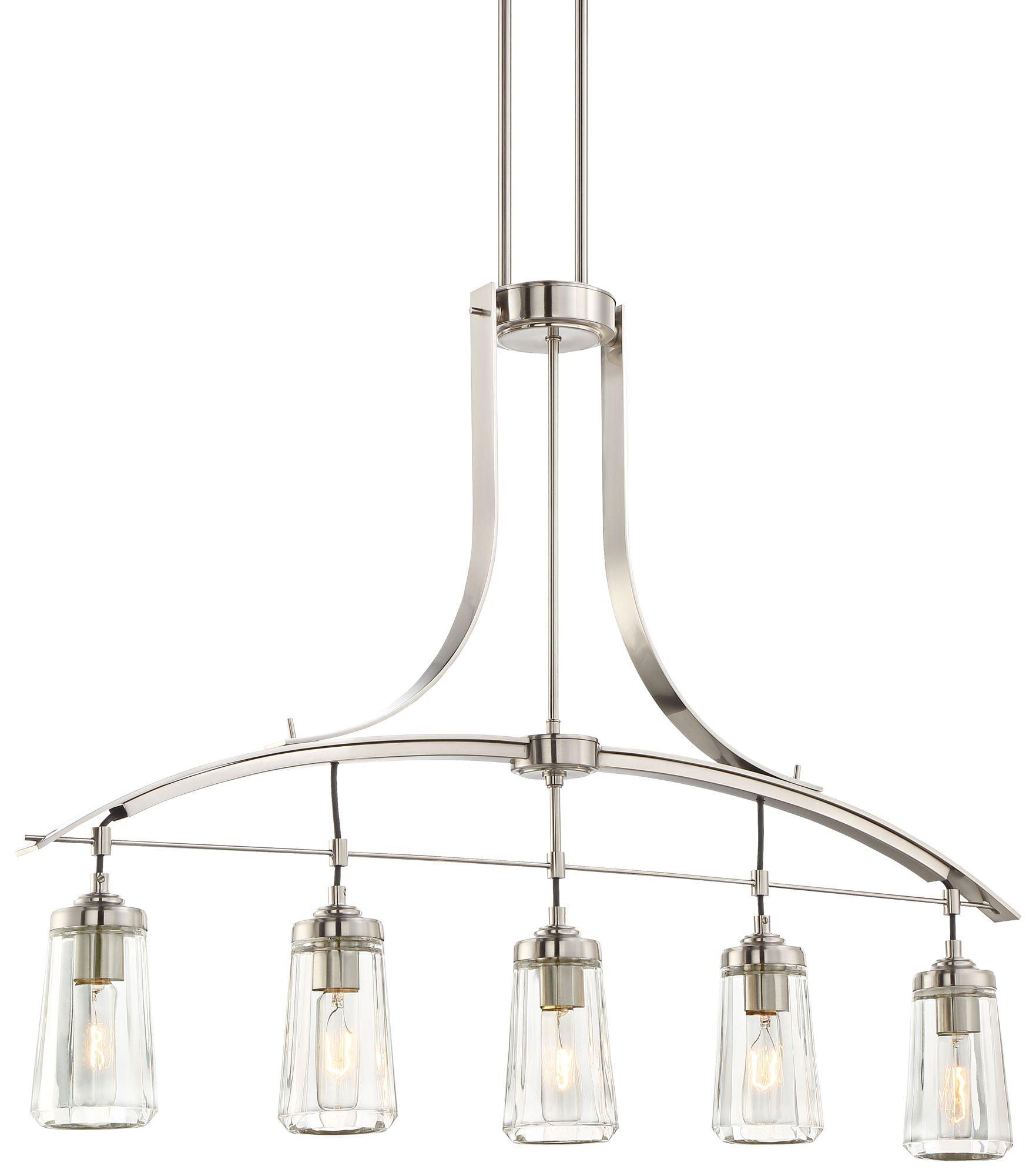 Elegant 39" Clear Glass and Brushed Nickel 5-Light LED Island Pendant