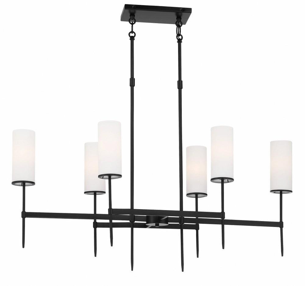 Coal Finish 6-Light Tapered Candle Chandelier with Etched White Glass