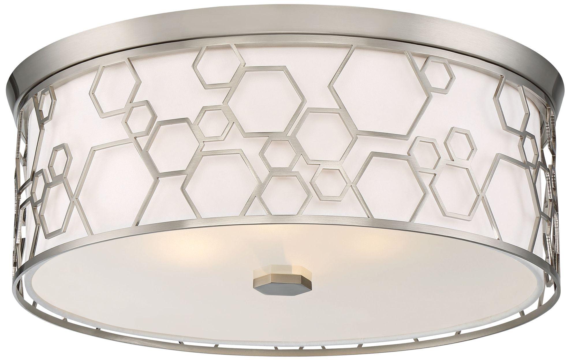 17" Brushed Nickel LED Drum Ceiling Light with White Linen Shade