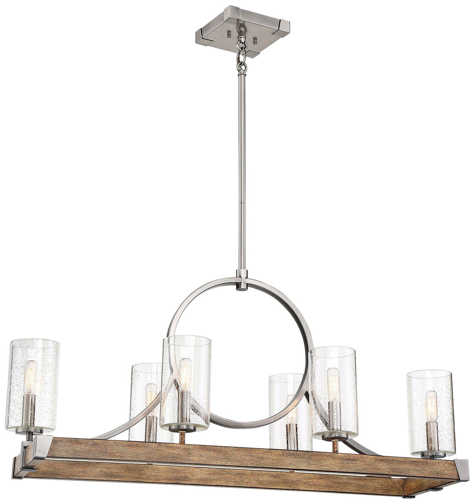 Sun Faded Wood and Nickel 6-Light Glass Chandelier