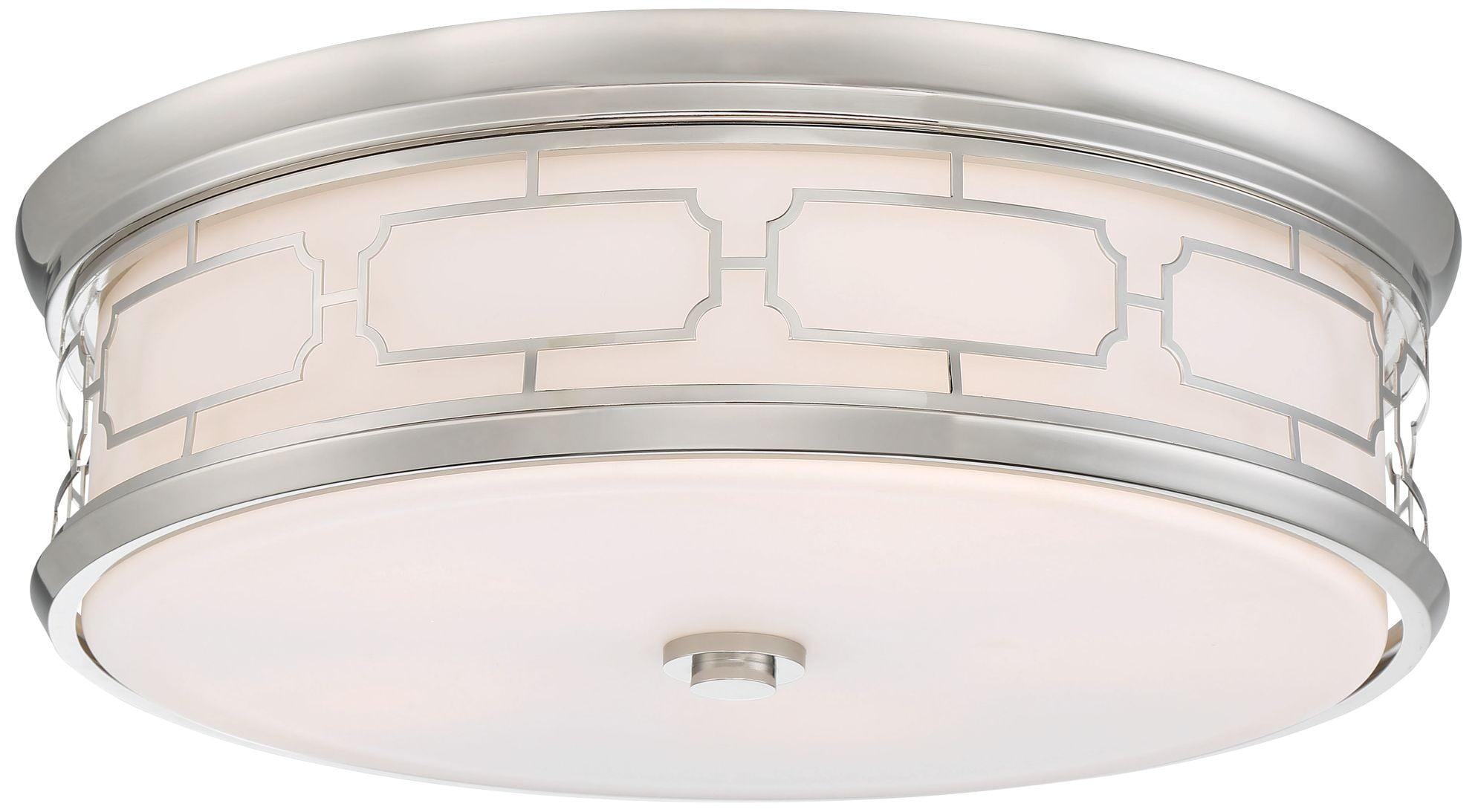 Minka Lavery Modern Ceiling Light Flush Fixture Mount 20" Polished Nickel LED Etched White Glass Shade for Bedroom Kitchen House