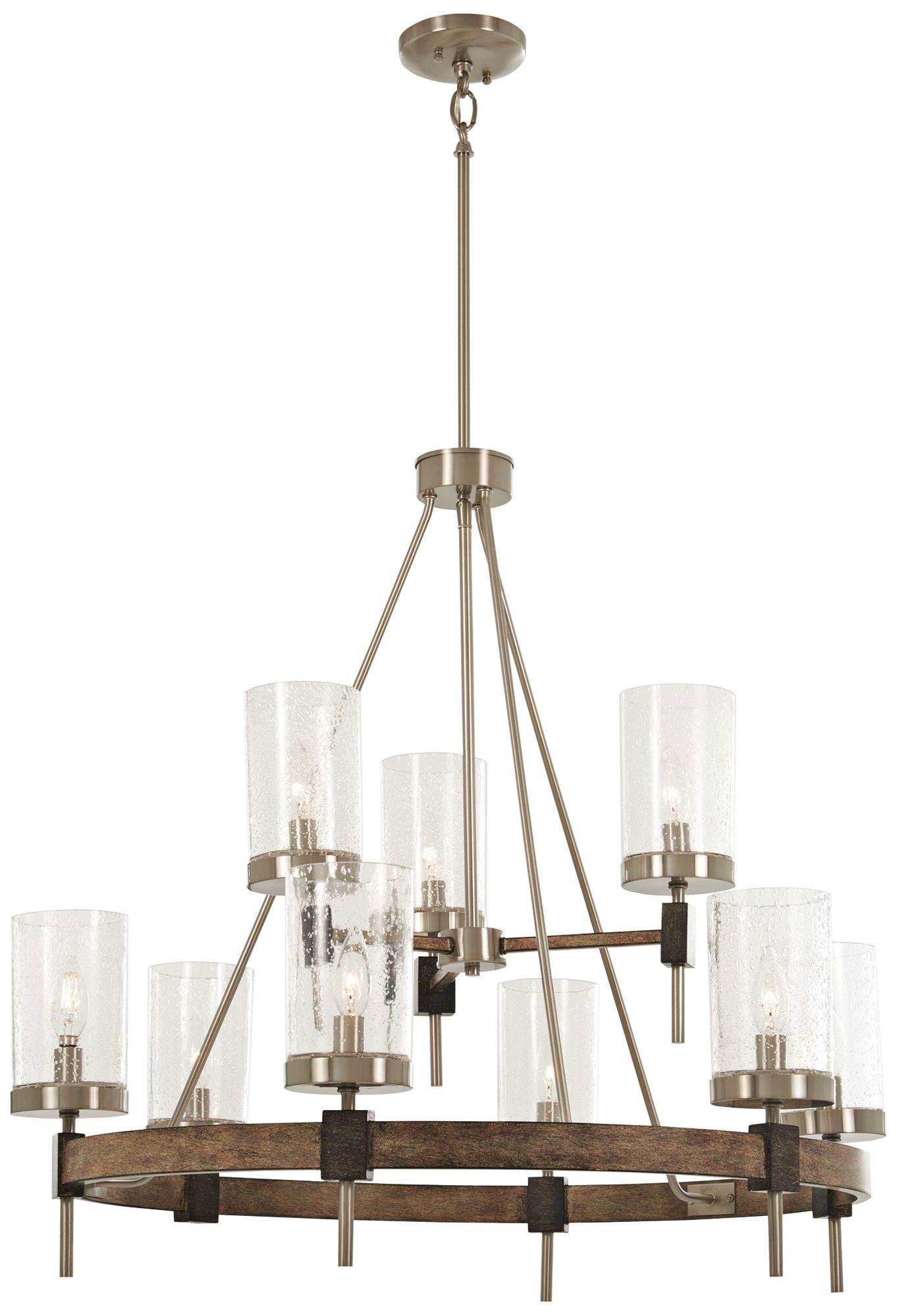 Minka Lavery Nickel Gray Chandelier 32" Wide Farmhouse Seeded Glass Shade 9-Light Fixture for Dining Room House Foyer Kitchen Home