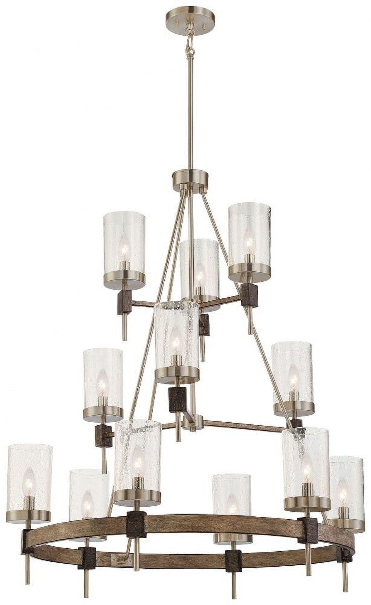 Stone Grey and Brushed Nickel 12-Light Chandelier with Clear Seedy Glass