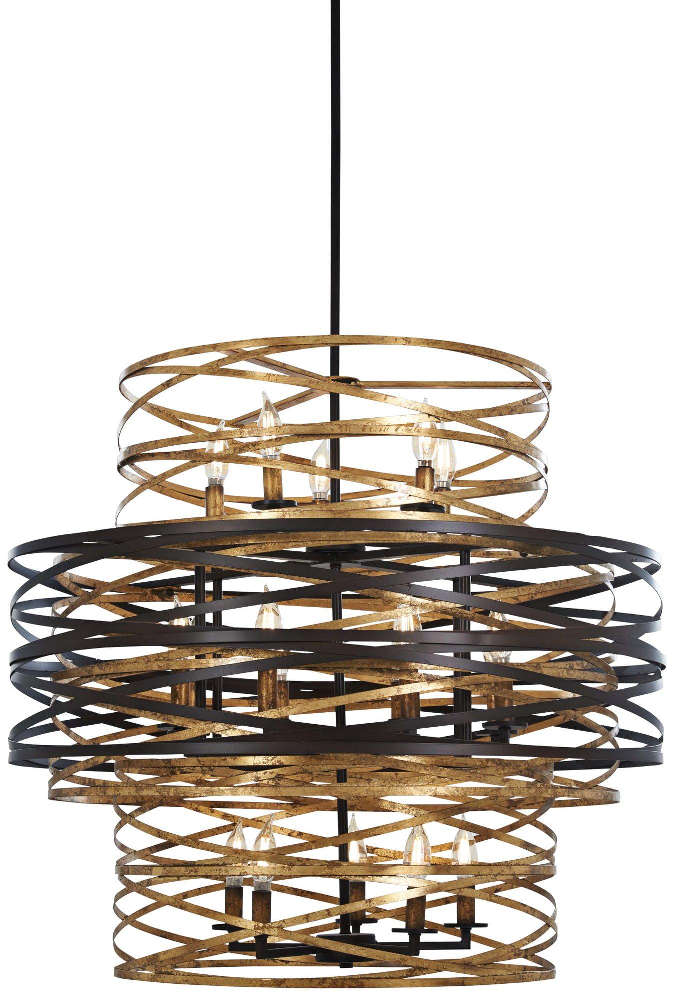 Elegant Dark Bronze and Mosaic Gold Drum Chandelier with 18 Lights