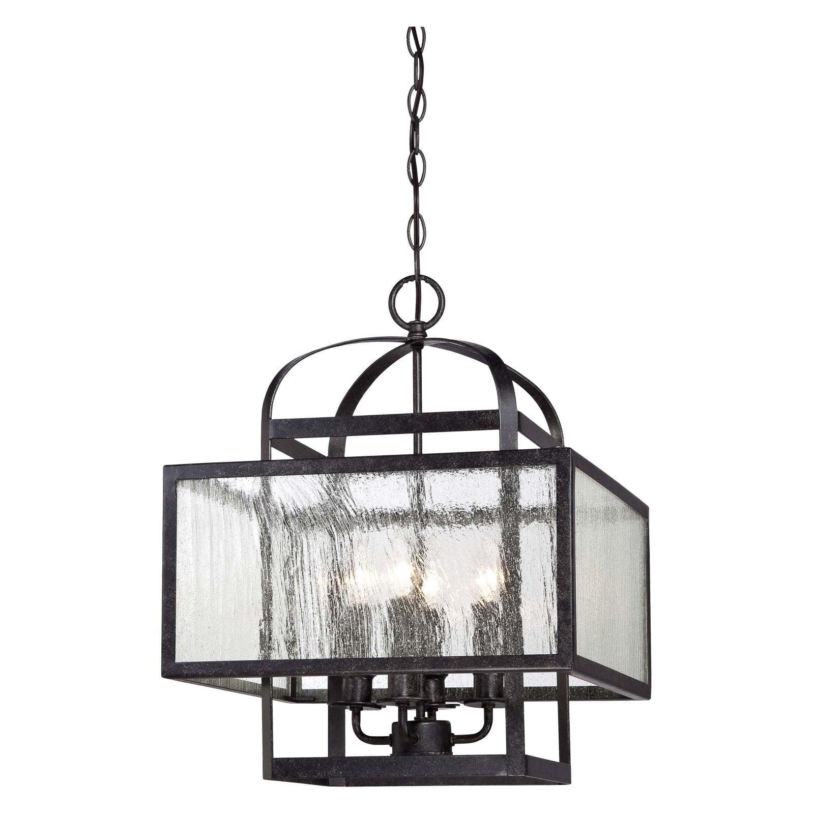 Aged Charcoal Mini Chandelier with Clear Seeded Glass