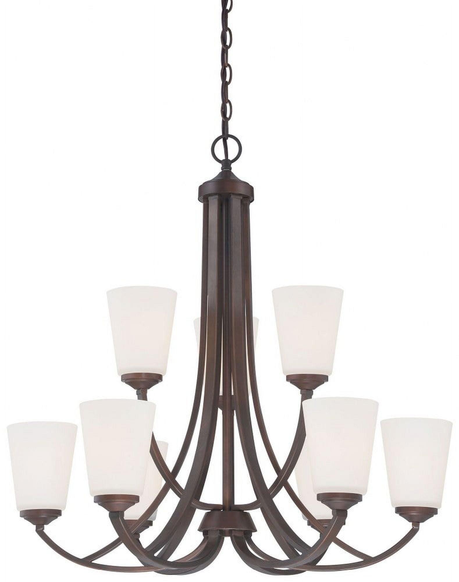 Overland Park Vintage Bronze 9-Light Chandelier with Etched White Glass