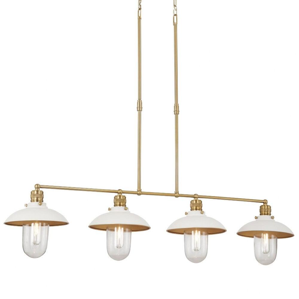 White and Brass 4-Light Linear Chandelier with Clear Glass Shades