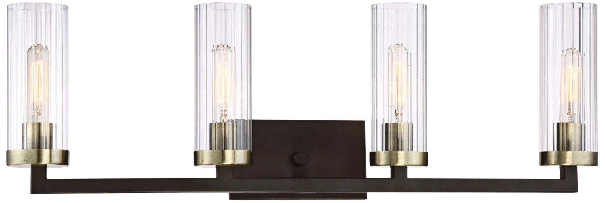 Minka Lavery Modern Wall Light Aged Kingston Bronze Hardwired 32 3/4" 4-Light Fixture Ribbed Cylinder Glass for Bathroom Vanity