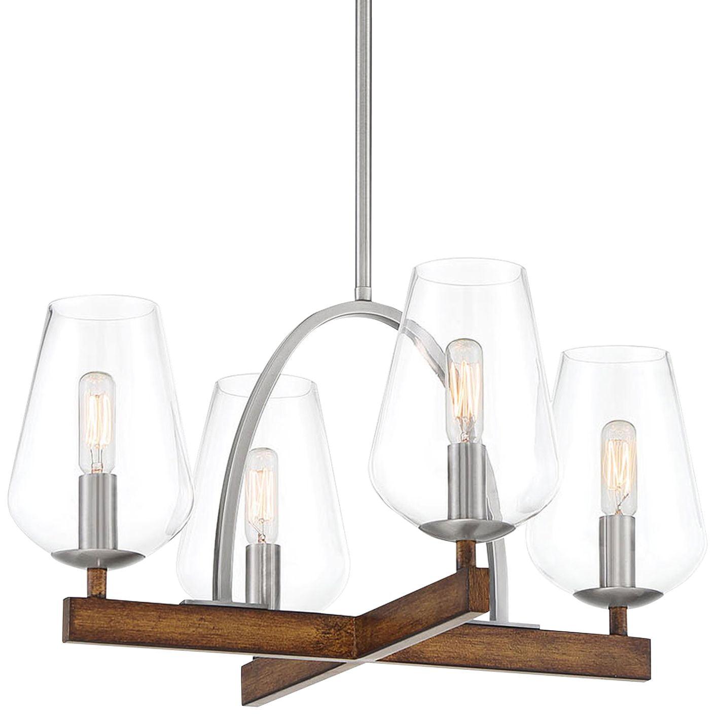 Koa Wood Pewter Mini Pendant with Clear Glass Candle Shades - 4-Light