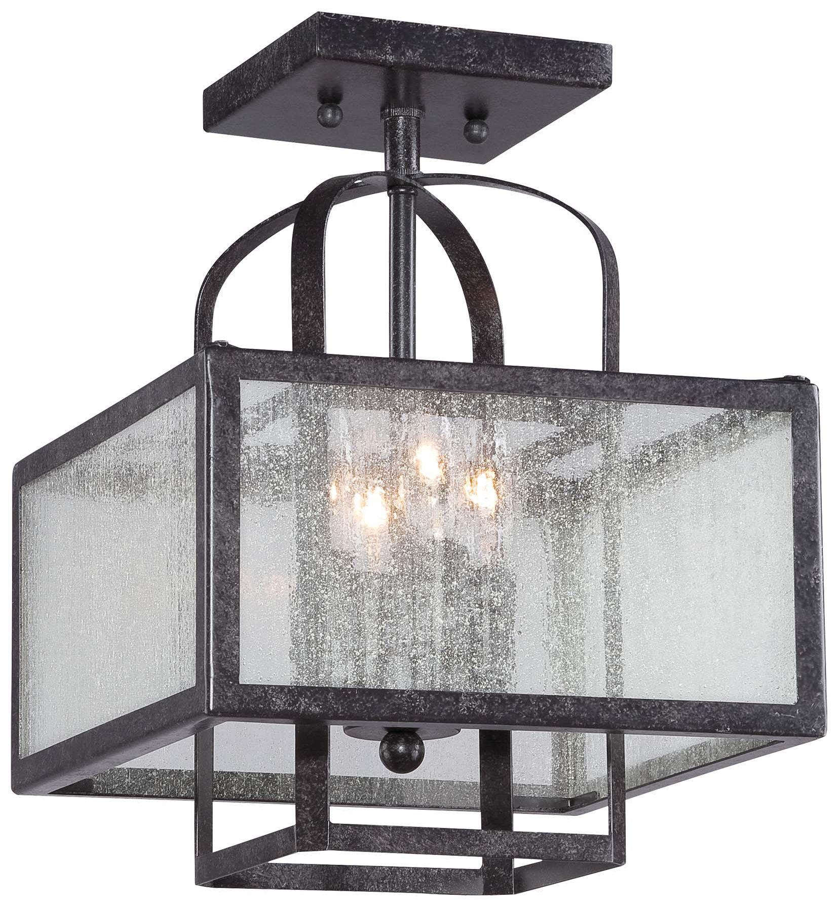 Camden Square Aged Charcoal Semi-Flush Mount with Clear Seeded Glass