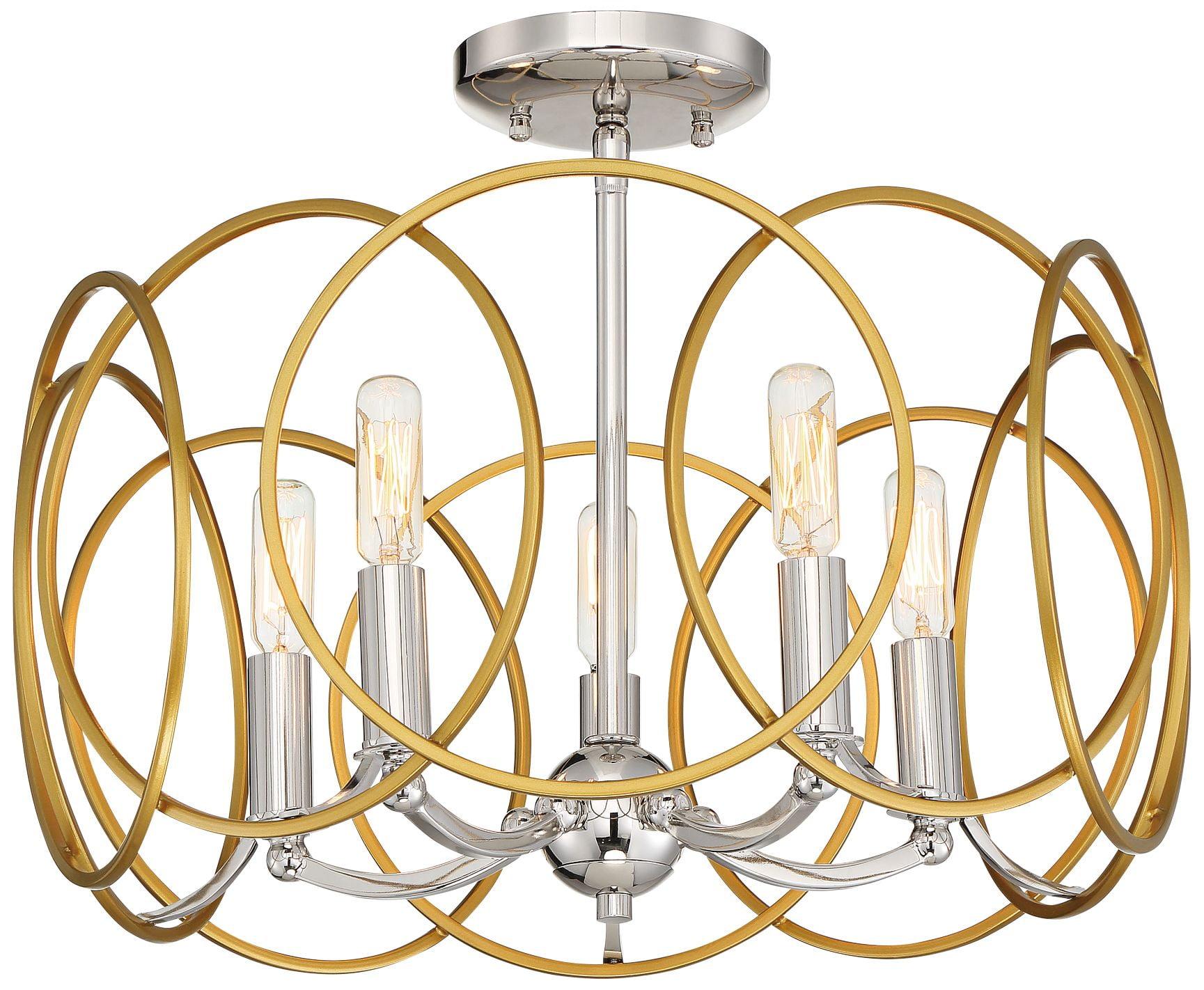 Chassell Honey Gold 5-Light LED Drum Pendant with Polished Nickel Accents