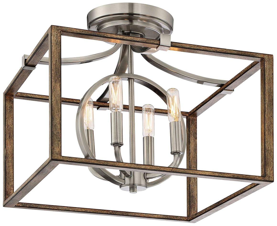 Country Estates 4-Light Sun Faded Wood & Brushed Nickel Semi-Flush Mount