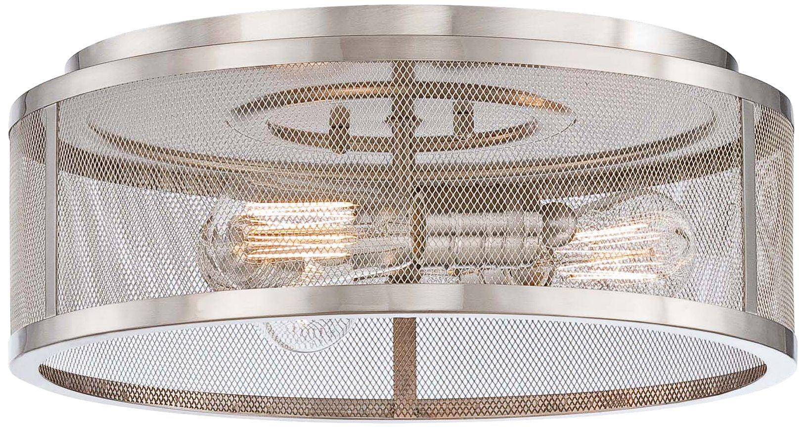 Brushed Nickel 3-Light Drum Flush Mount for Indoor/Outdoor Use