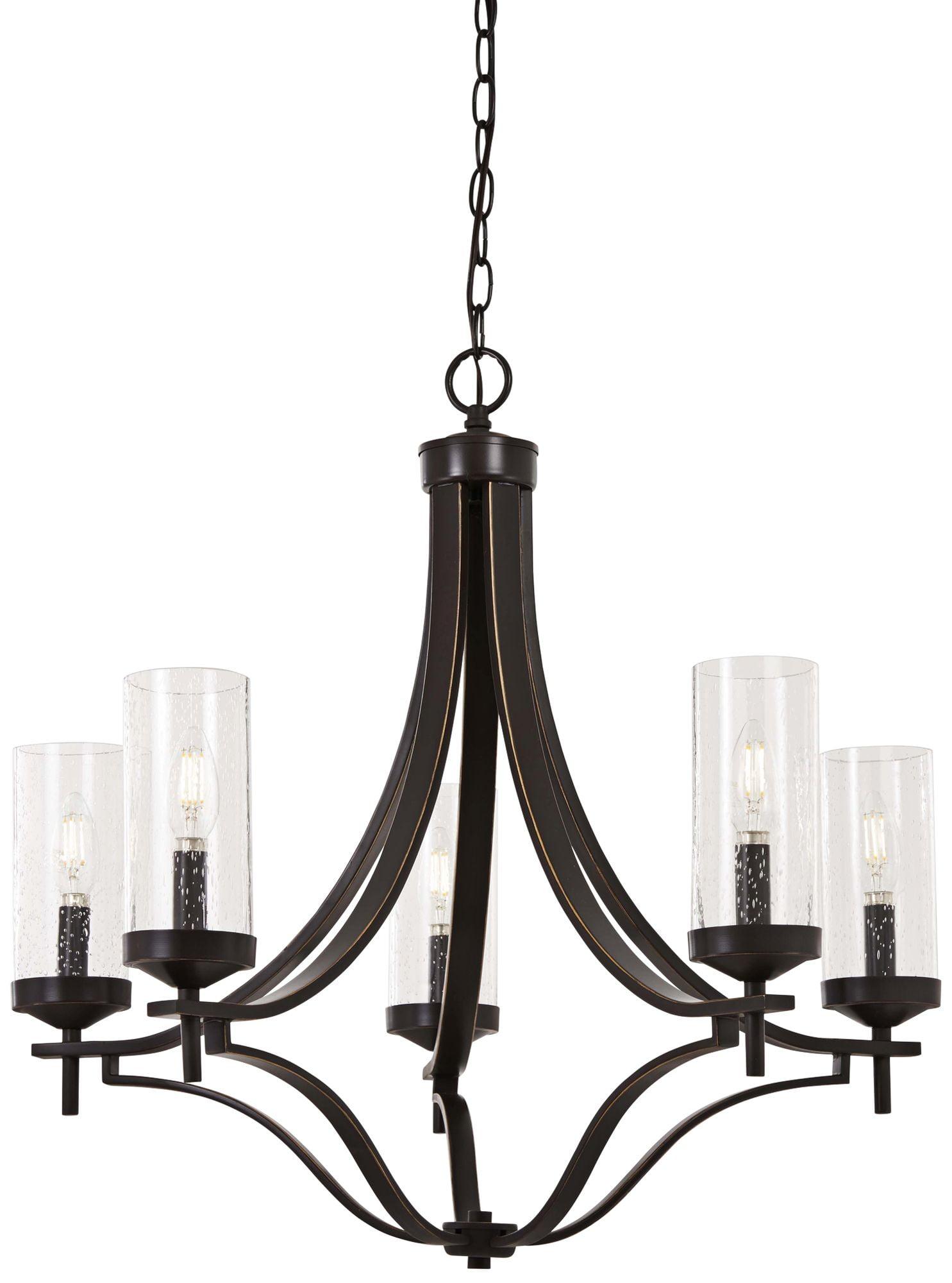 Elyton 5-Light Downton Bronze Chandelier with Clear Seedy Glass Shade