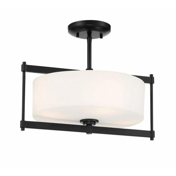 Minka Lavery Modern Ceiling Light Semi Flush Mount Fixture 16" Coal 4-Light Etched White Glass Drum Shade for Bedroom Living Room