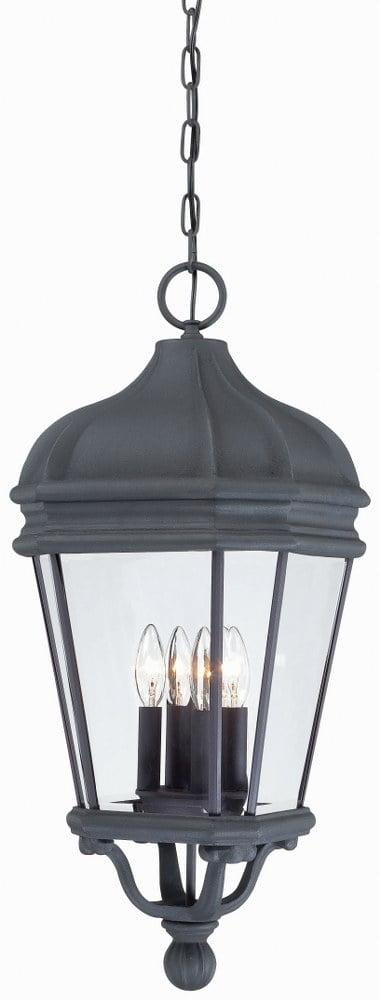 Minka Lavery Rustic Outdoor Hanging Light Fixture Black Damp Rated 28 3/4" Clear Beveled Glass for Post Exterior Porch Yard Patio
