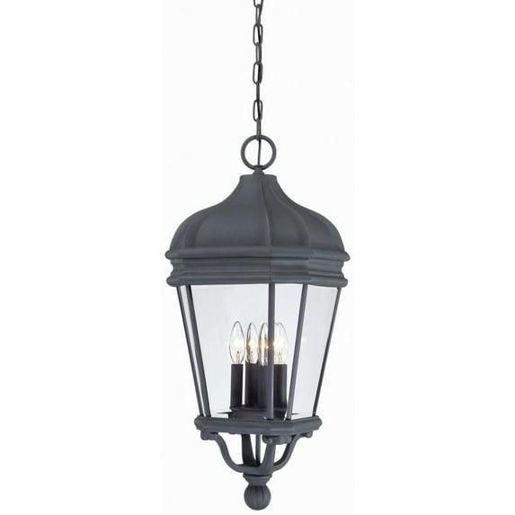Minka Lavery Rustic Outdoor Hanging Light Fixture Black Damp Rated 28 3/4" Clear Beveled Glass for Post Exterior Porch Yard Patio