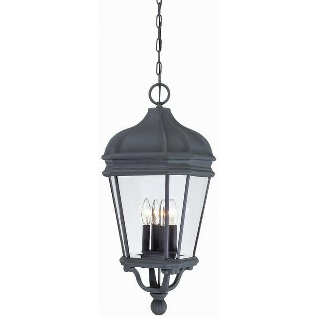 Minka Lavery Rustic Outdoor Hanging Light Fixture Black Damp Rated 28 3/4" Clear Beveled Glass for Post Exterior Porch Yard Patio