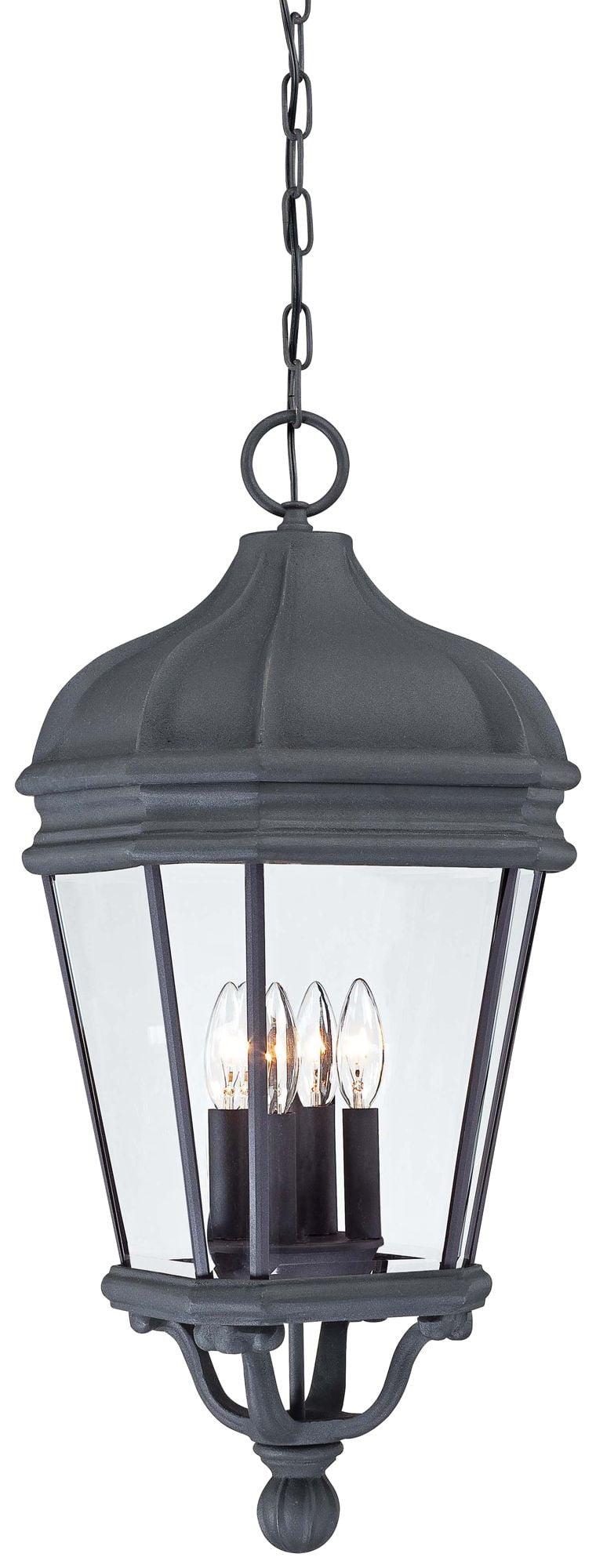 Harrison Black 4-Light Outdoor Pendant with Clear Beveled Glass