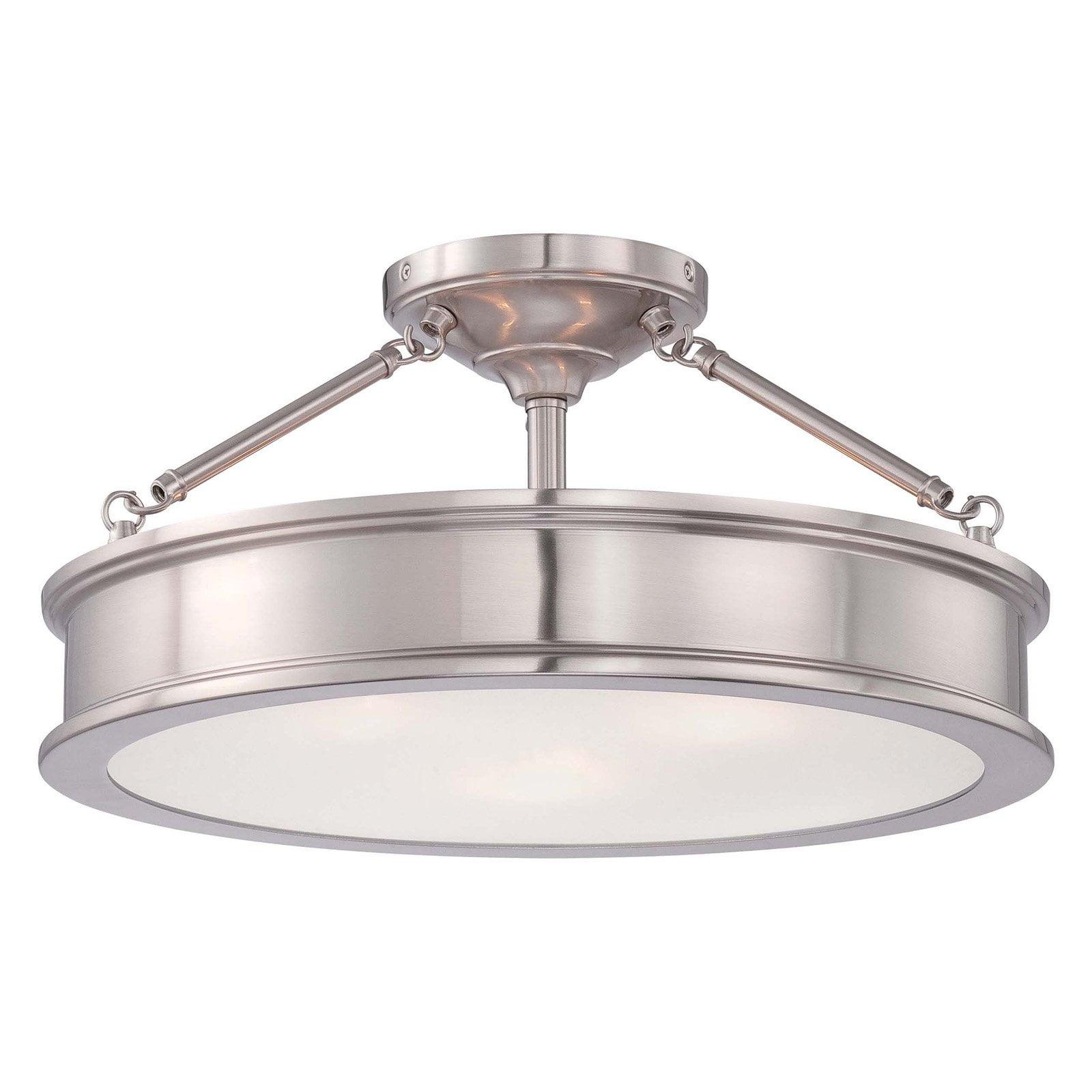 Harbour Point 19" Brushed Nickel Drum Semi-Flush Mount with Etched White Glass