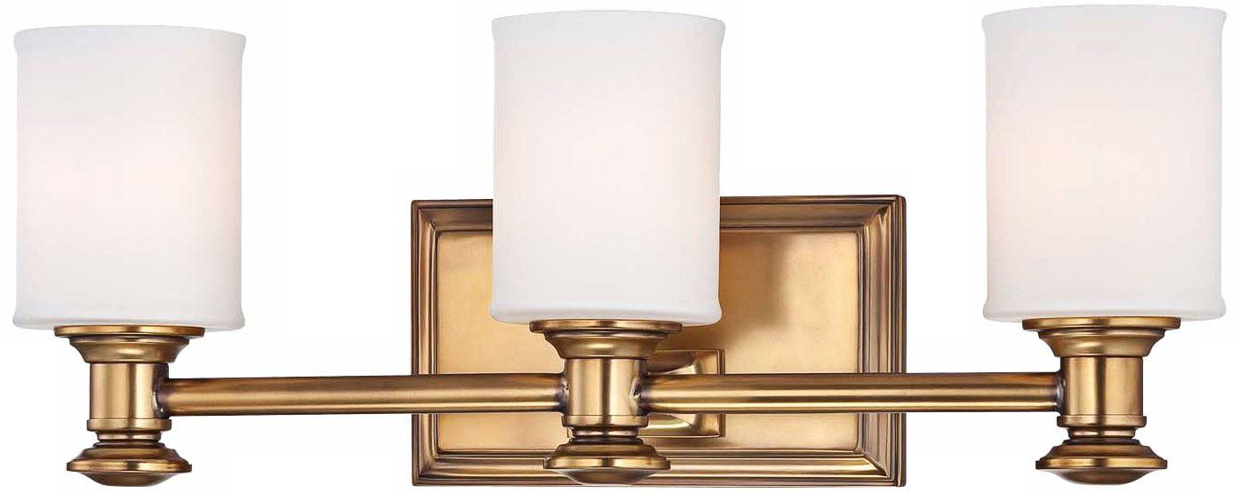 Minka Lavery Modern Wall Light Liberty Gold Hardwired 19" 3-Light Fixture Etched Opal Glass Shade for Bathroom Vanity Living Room