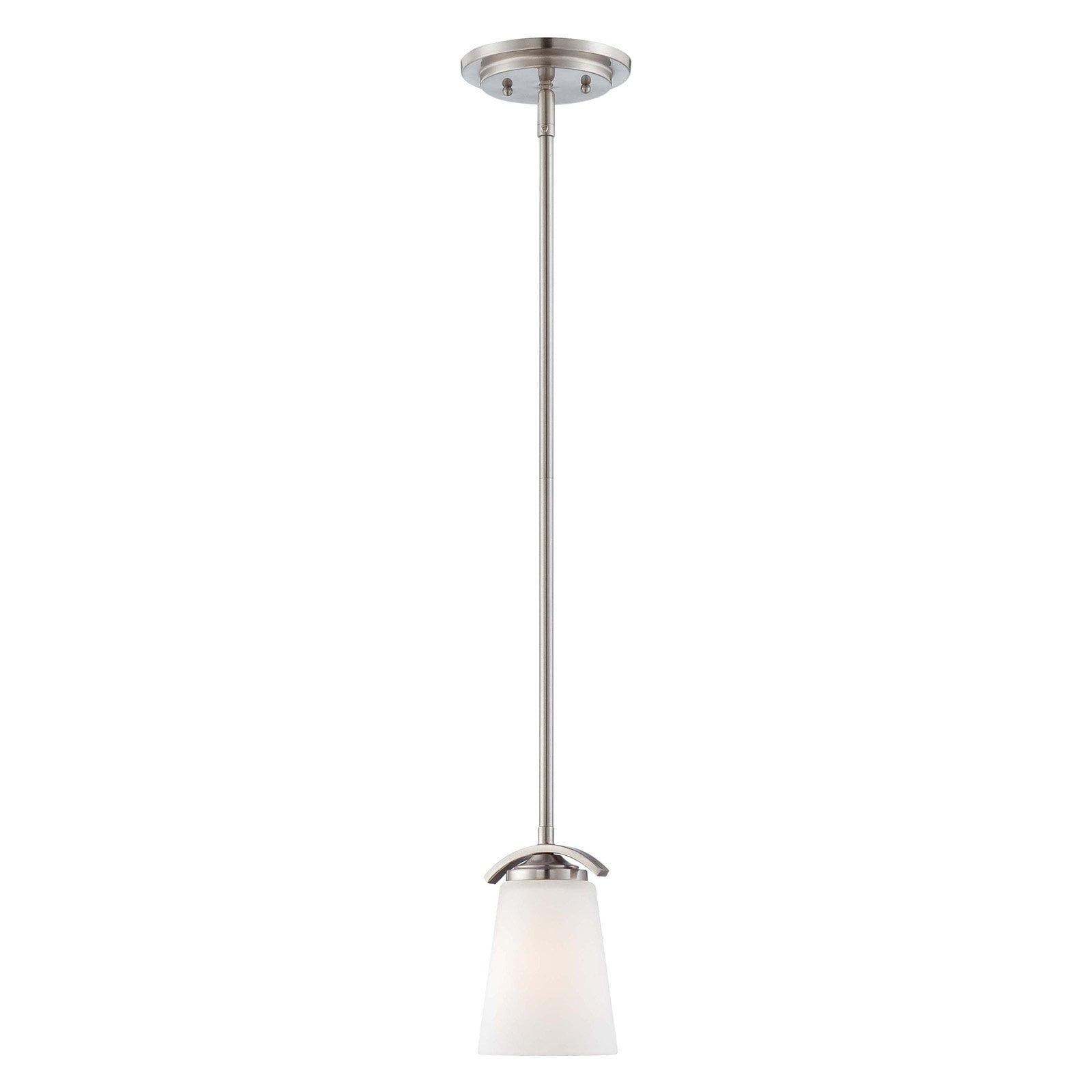 Overland Park Brushed Nickel Mini Pendant with Etched White Glass