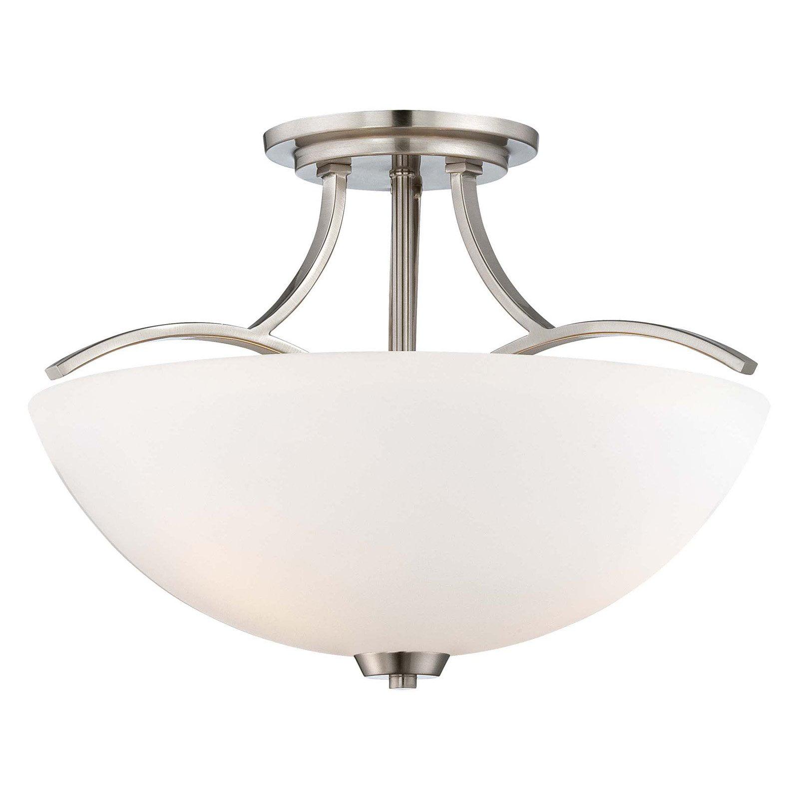 Overland Park Brushed Nickel 3-Light Semi-Flush Mount with Etched White Glass