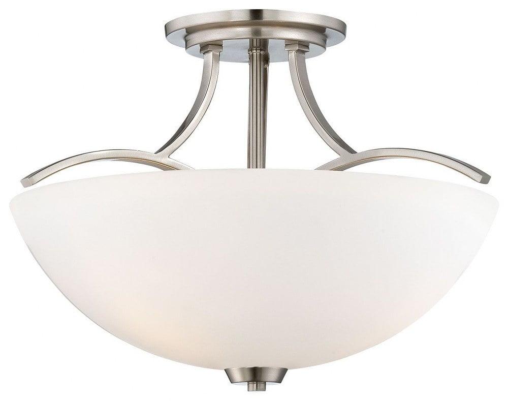 Overland Park Brushed Nickel 3-Light Semi-Flush Mount with Etched White Glass