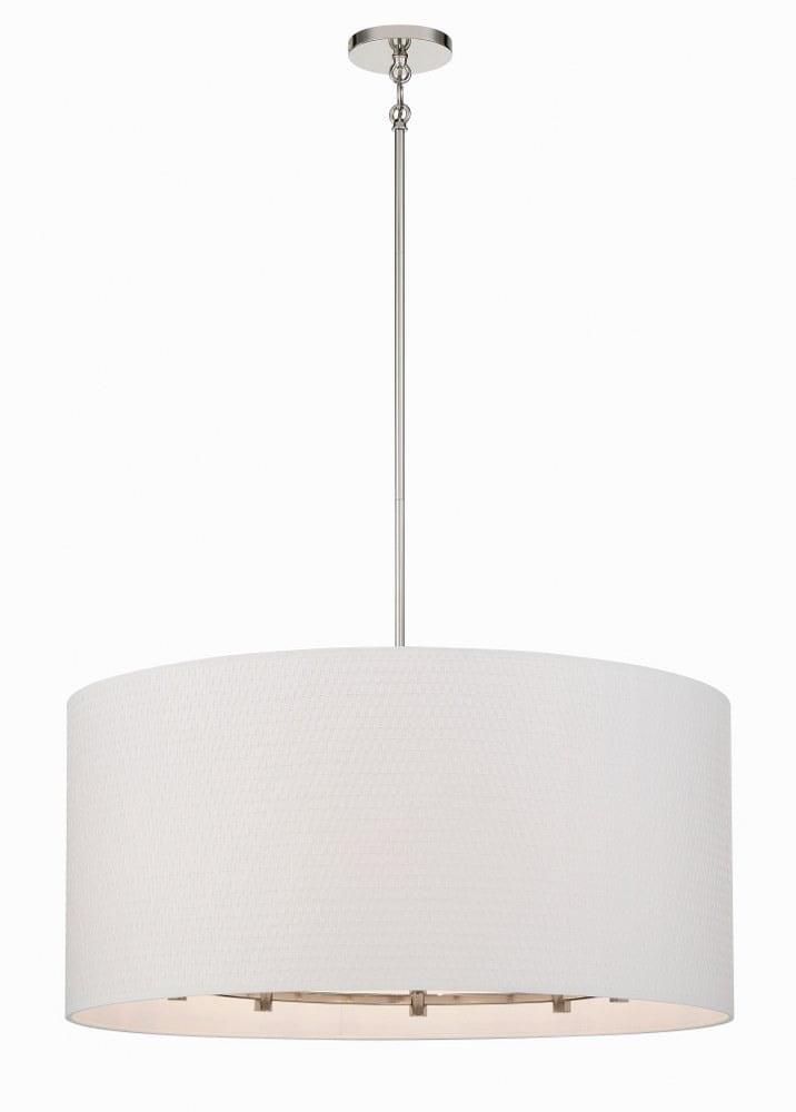 Polished Nickel 8-Light Drum Pendant with White Shade