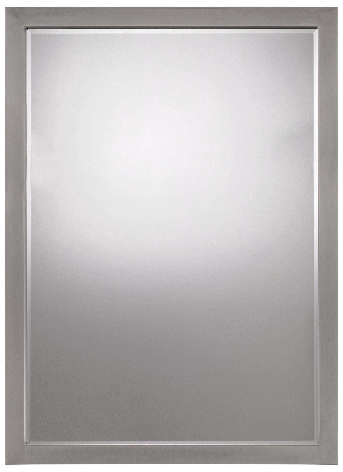 Elegant Rectangular Brushed Nickel Beveled Wall Mirror 37"x28"