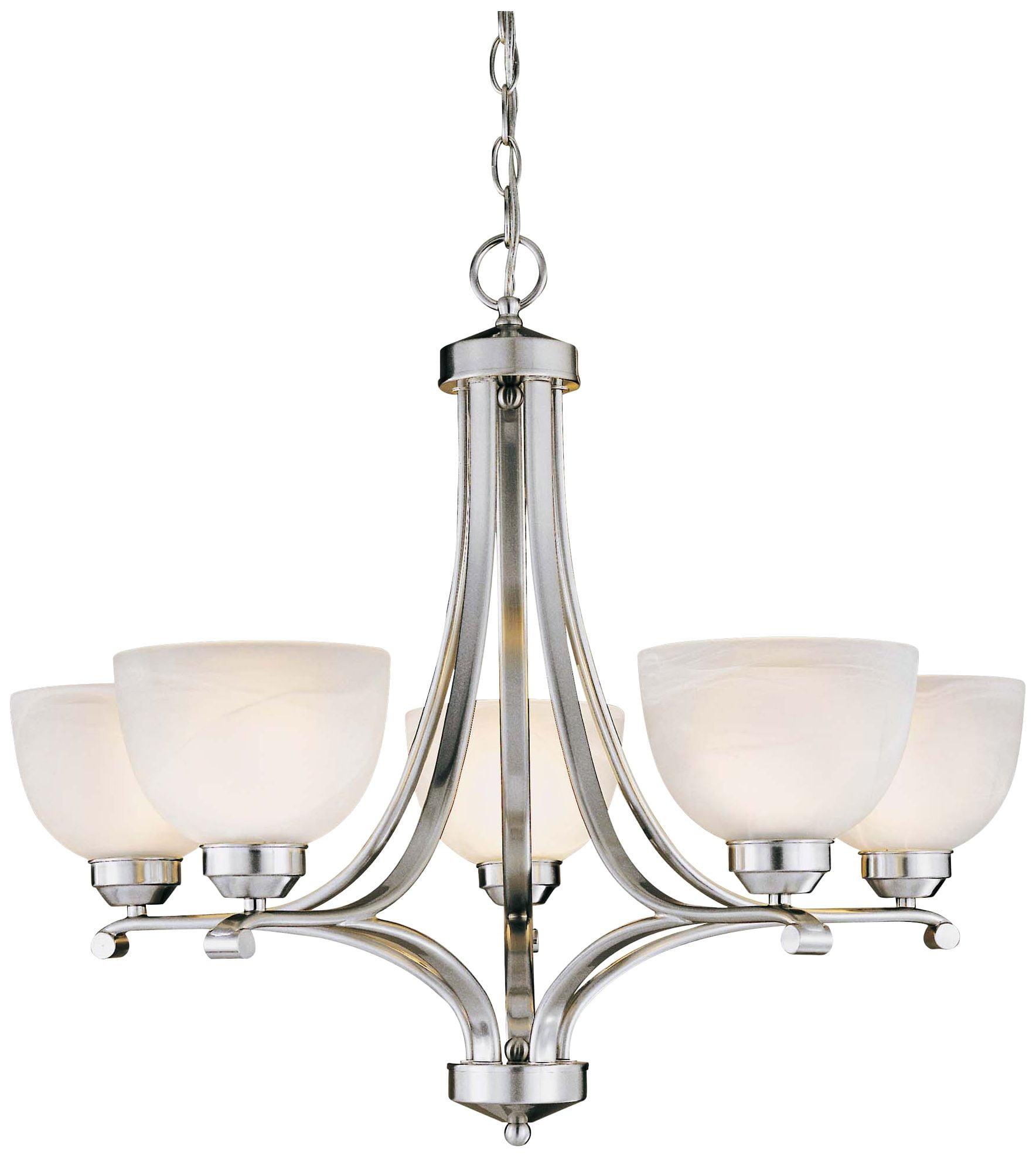 Elegant Empire 5-Light Chandelier in Brushed Nickel with Etched Marble Glass