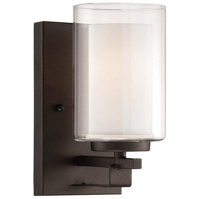 Minka Lavery Industrial Wall Light Sconce Smoked Iron Hardwired 4 1/2" Fixture Clear Outer Etched White Inner Shade for Bedroom