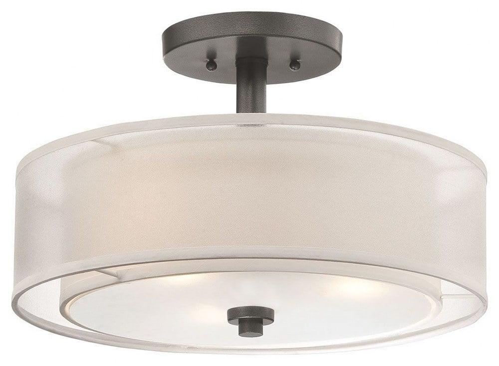 Cosmopolitan Smoked Iron 3-Light Drum Ceiling Light with Glass Diffuser